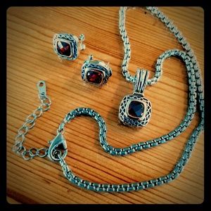 Ruby Red and Silver Necklace w/matching earrings